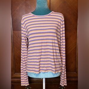 So 2000s Disney Channel Vibes. Pastel Striped Long Sleeved Baby Tee.